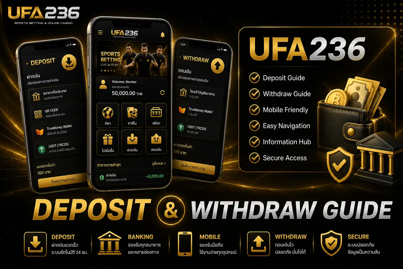 ฝาก-ถอน UFA236 ข้อมูลระบบฝากเงิน ถอนเงิน รองรับการใช้งานผ่านมือถือ