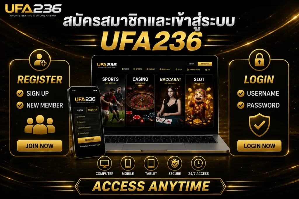 สมัครสมาชิกและเข้าสู่ระบบ UFA236 ผ่านคอมพิวเตอร์ โทรศัพท์มือถือ และแท็บเล็ต