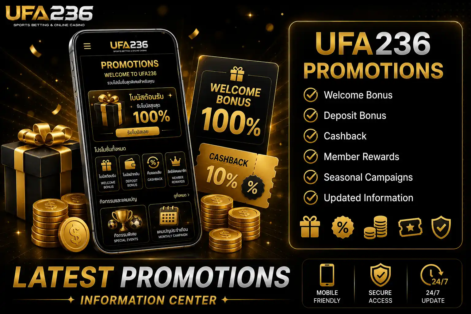โปรโมชั่น UFA236 รวมโบนัส สิทธิพิเศษ โปรโมชั่นสมาชิกใหม่ สมาชิกเดิม และกิจกรรมต่าง ๆ